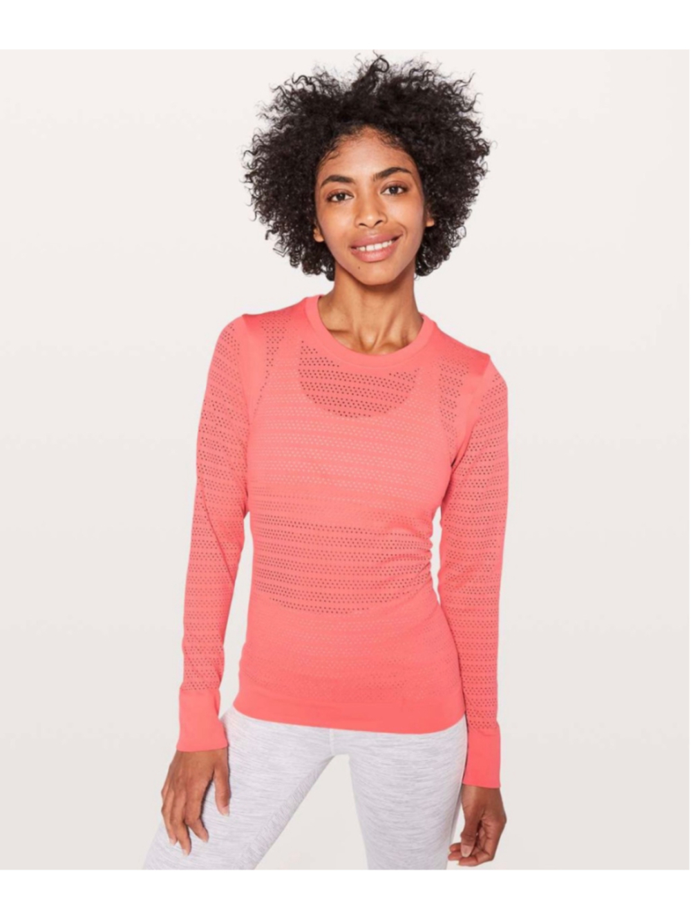 Lululemon Breeze By Long Sleeve Squad Coral Long Sleeve Top Mesh Size 8